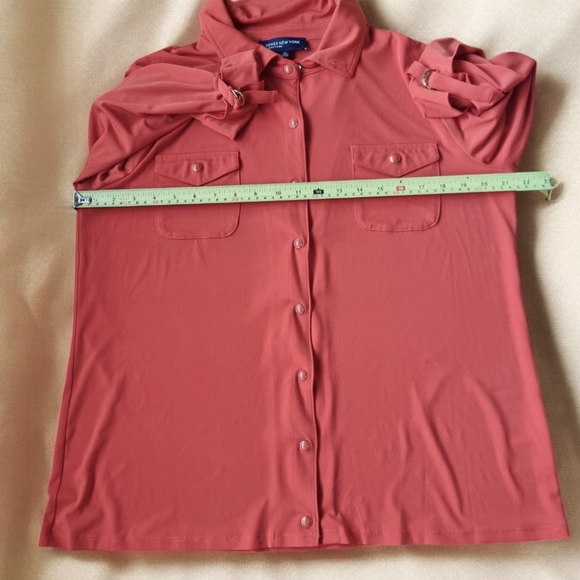 Jones New York Signature Orange 3/4 Length Sleeves Flowy Top - Picture 7 of 8